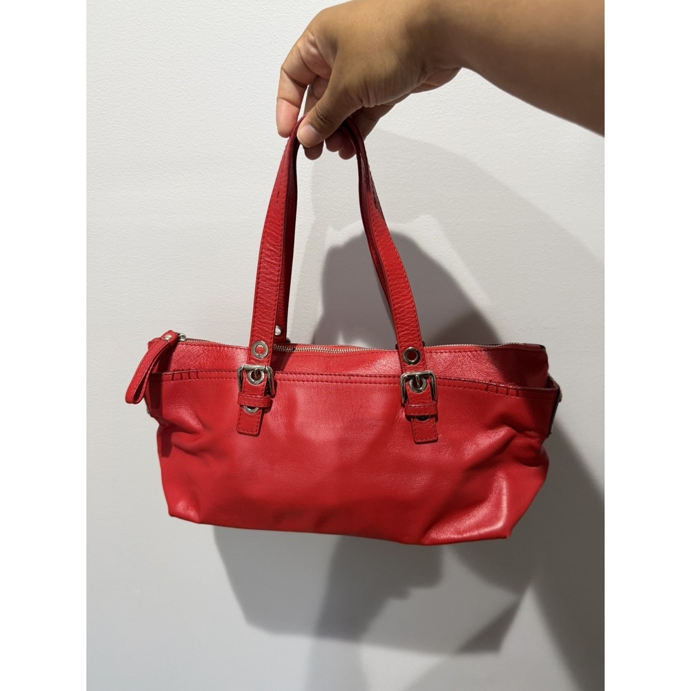 D&G Dolce & Gabbana Red Leather Satchel Bag Y2K 14x7" 6" handle drop silver L